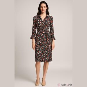 Talbots Black White Ruffle Midi Dress Size S